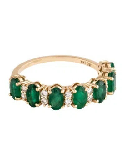 Pre-owned Ring 14k 1.57ct Emerald & Diamond Half Eternity Band In Multicolor