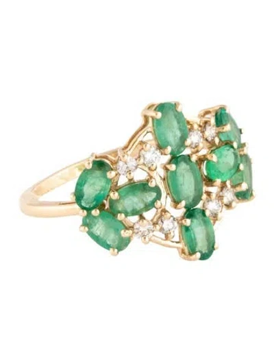 Pre-owned Ring 14k 1.65ctw Emerald & Diamond Cocktail  In Multicolor