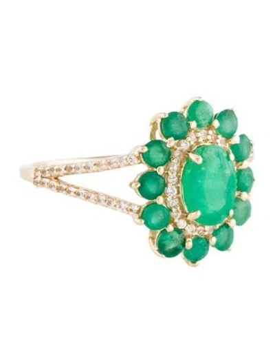 Pre-owned Ring 14k 1.68ctw Emerald & Colorless Sapphire Cocktail  In Multi