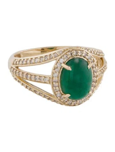 Pre-owned Ring 14k 1.70ct Emerald & Diamond Cocktail  In Multi