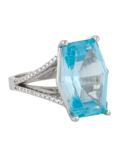Pre-owned Ring 14k 17.12ct Topaz & Diamond Cocktail  In Multicolor