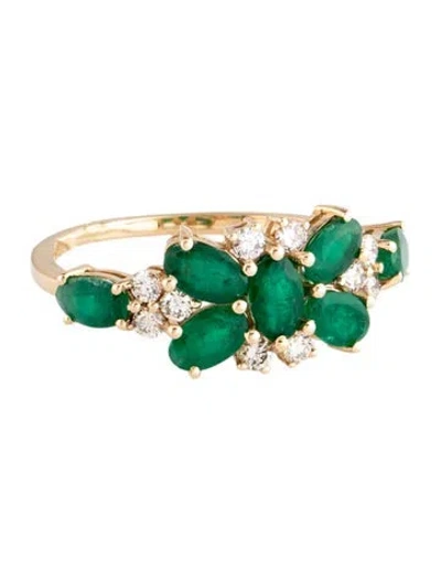Pre-owned Ring 14k 1.72ct Emerald & Diamond Cocktail  In Multicolor