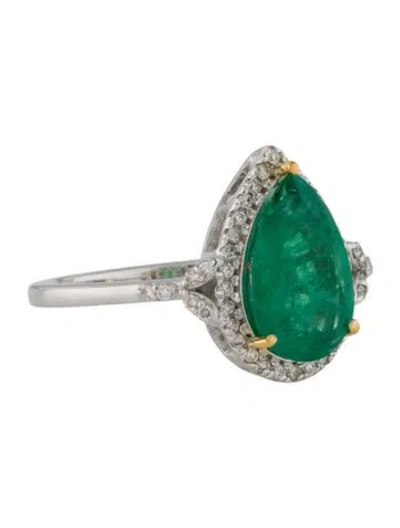 Pre-owned Ring 14k 1.73ct Emerald & Diamond Halo Cocktail  In Multi