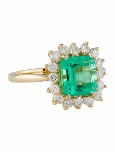 Pre-owned Ring 14k 1.74ct Colombian Emerald & Diamond Cocktail  In Multi