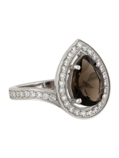 Pre-owned Ring 14k 1.75ct Smoky Quartz & Diamond Cocktail  In Multi