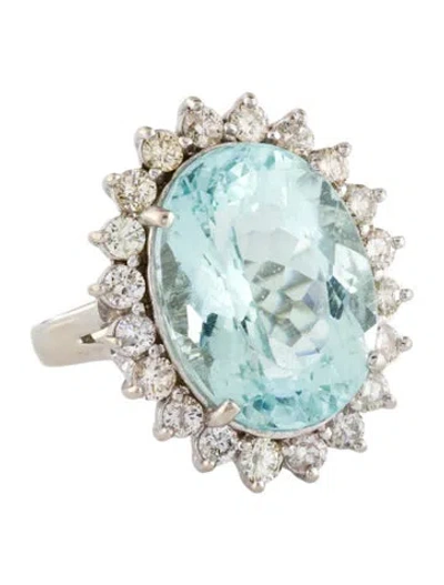 Pre-owned Ring 14k 17.77ct Aquamarine & Diamond Cocktail  In Multi
