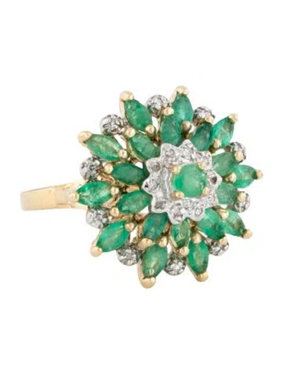 Pre-owned Ring 14k 1.78ctw Emerald & Diamond Cocktail  In Multicolor