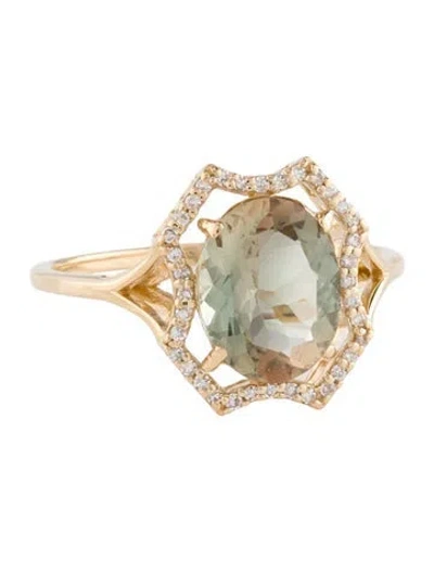 Pre-owned Ring 14k 1.84ct Feldspar & Diamond Cocktail  In Multi