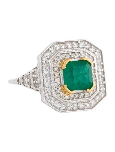 Pre-owned Ring 14k 1.90ct Emerald & Diamond Cocktail  In Multi