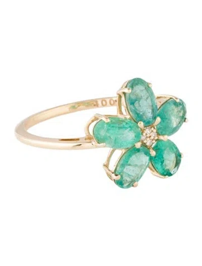 Pre-owned Ring 14k 1.92ct Emerald & Diamond Floral  In Multicolor