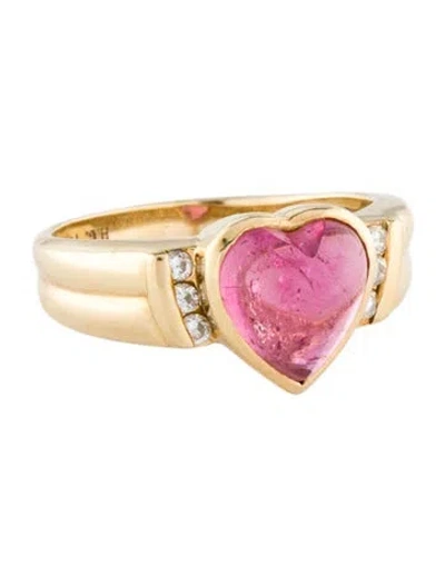 Pre-owned Ring 14k 1.93ct Tourmaline & Diamond Heart Cocktail  In Multi