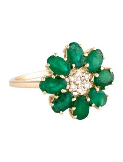 Pre-owned Ring 14k 1.95ctw Emerald & Diamond Cocktail  In Multicolor