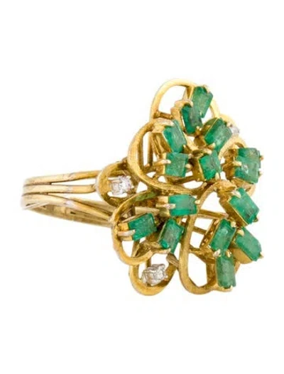 Pre-owned Ring 14k 1.99ctw Emerald & Diamond Cocktail  In Multi