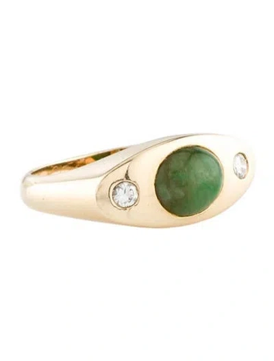 Pre-owned Ring 14k 2.01ct Jadeite & Diamond Cocktail  In Multi