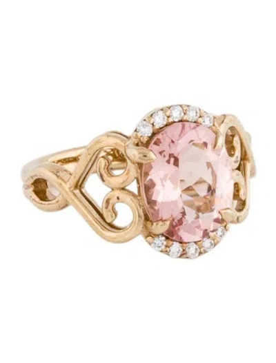Pre-owned Ring 14k 2.03ct Morganite & Diamond Cocktail  In Multicolor