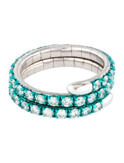 Pre-owned Ring 14k 2.06ctw Diamond & Enamel Flexible Bypass  In Blue