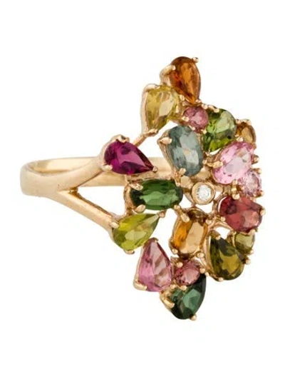 Pre-owned Ring 14k 2.06ctw Tourmaline & Diamond Cocktail  In Multi