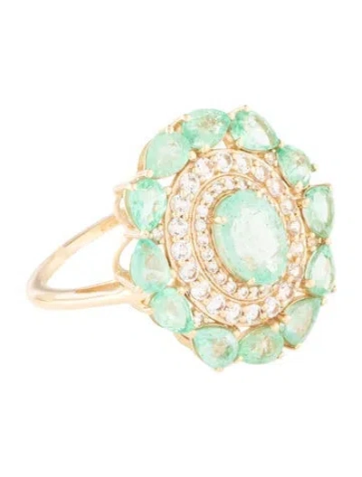 Pre-owned Ring 14k 2.18ctw Emerald & Sapphire Cocktail  In Multicolor