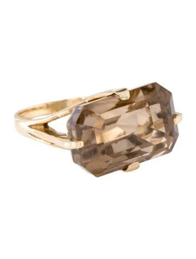 Pre-owned Ring 14k 22.29ct Smokey Quartz Cocktail  In Multi
