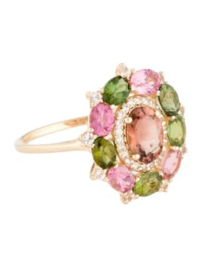 Pre-owned Ring 14k 2.24ctw Tourmaline & Sapphire Cocktail  In Multi