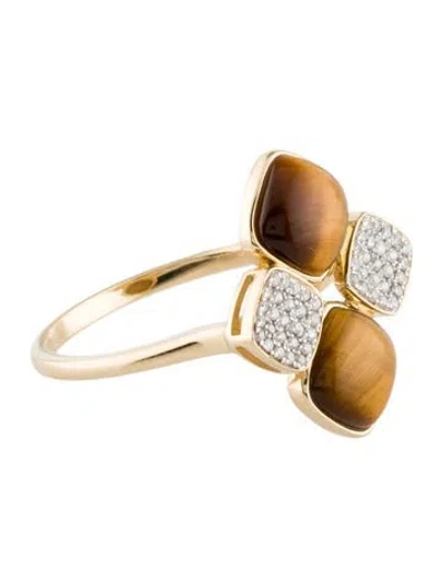 Pre-owned Ring 14k 2.28ctw Tiger's Eye Quartz & Diamond Cocktail  In Multi