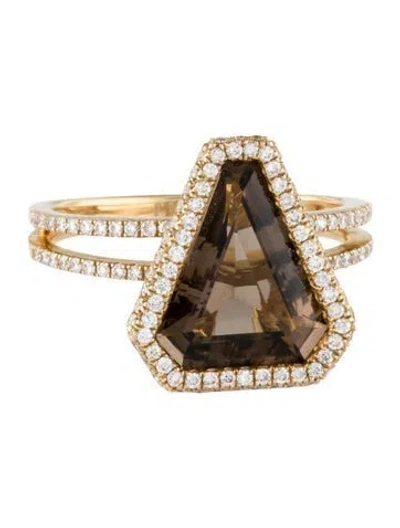 Pre-owned Ring 14k 2.34ct Smoky Quartz & Diamond Cocktail  In Multi