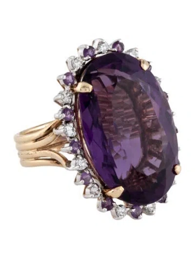 Pre-owned Ring 14k 25.73ct Amethyst & Diamond Cocktail  In Multicolor