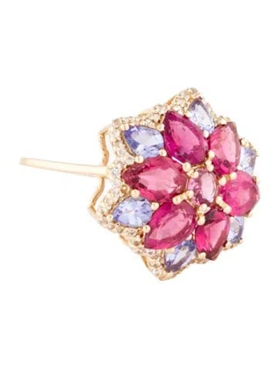 Pre-owned Ring 14k 2.58ctw Tourmaline, Tanzanite & Sapphire Cocktail  In Multi