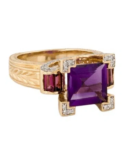 Pre-owned Ring 14k 2.59ct Amethyst, Rhodolite Garnet & Diamond Filigree Cocktail  In Multi