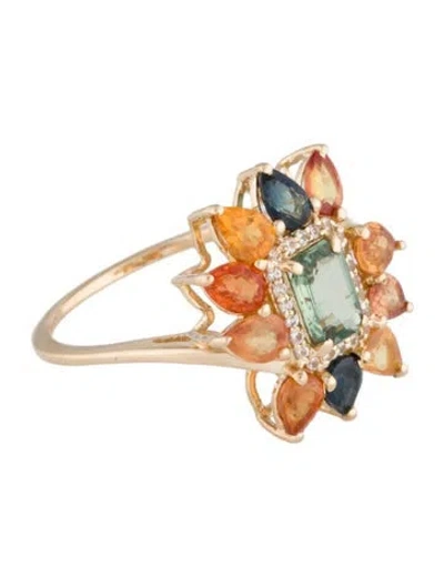 Pre-owned Ring 14k 2.60ctw Sapphire Cluster Cocktail  In Multi