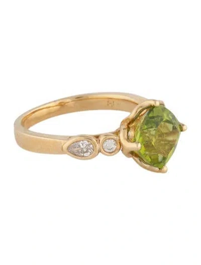 Pre-owned Ring 14k 2.68ct Peridot & Diamond Cocktail  In Multi