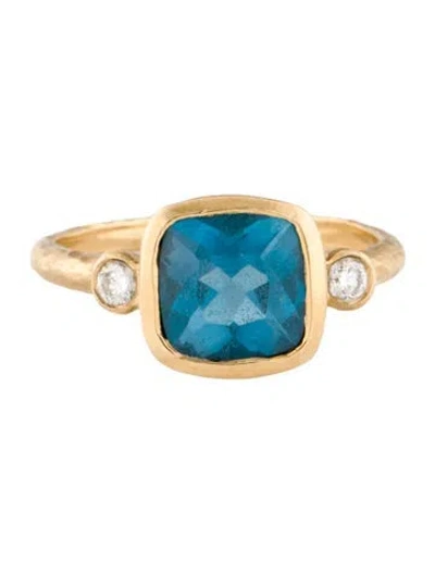 Pre-owned Ring 14k 2.69ct Topaz & Diamond Hammered Cocktail  In Multi