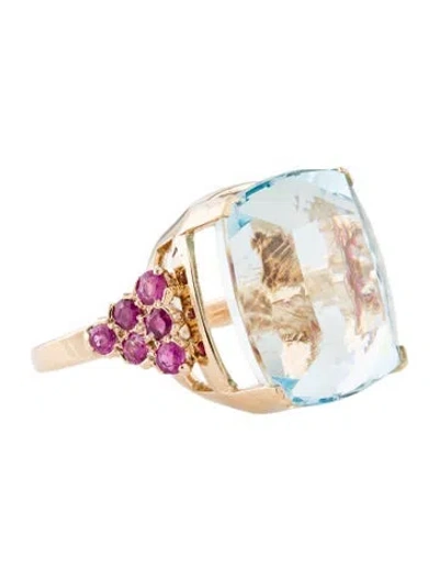 Pre-owned Ring 14k 28.77ct Aquamarine & Ruby Cocktail  In Multi