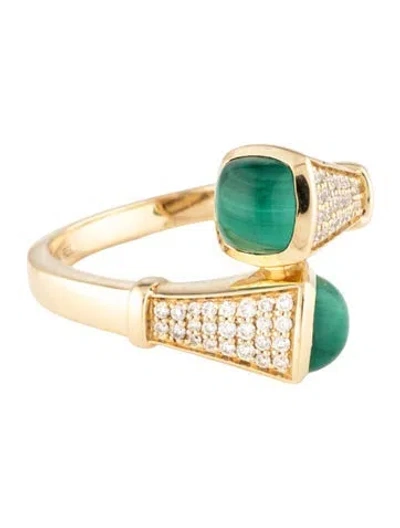 Pre-owned Ring 14k 2.97ctw Malachite & Diamond Band In Multicolor