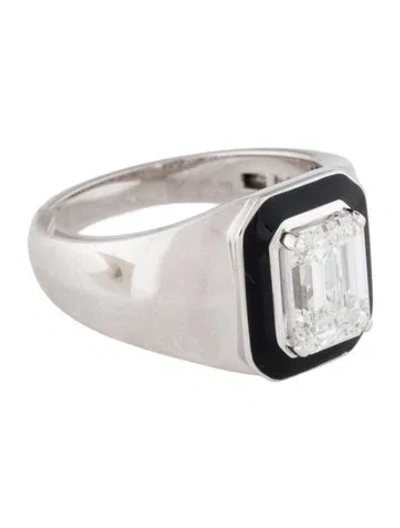 Pre-owned Ring 14k 3.00ctw Lab-grown Diamond & Enamel Cocktail  In Black