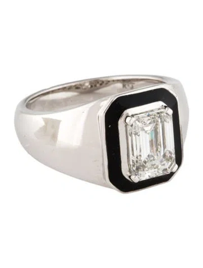 Pre-owned Ring 14k 3.01ct Lab-grown Diamond Signet  In Black