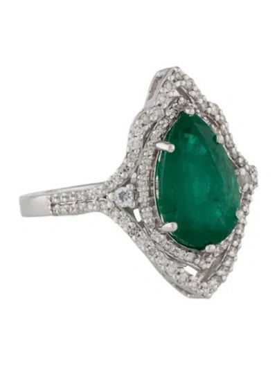 Pre-owned Ring 14k 3.15ct Emerald & Diamond Cocktail  In Multi