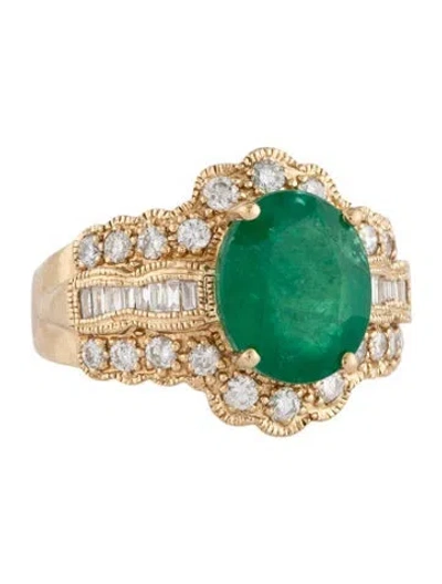 Pre-owned Ring 14k 3.27ct Emerald & Diamond Cocktail  In Multicolor