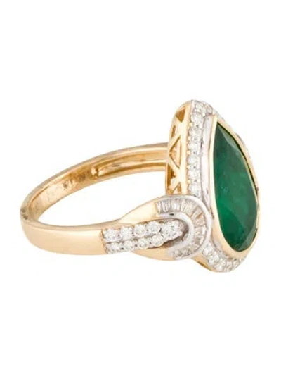 Pre-owned Ring 14k 3.28ct Emerald & Diamond Cocktail  In Multi