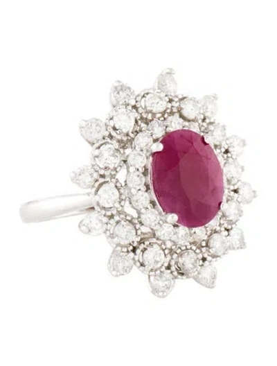 Pre-owned Ring 14k 3.28ct Ruby & Diamond Cocktail  In Multi
