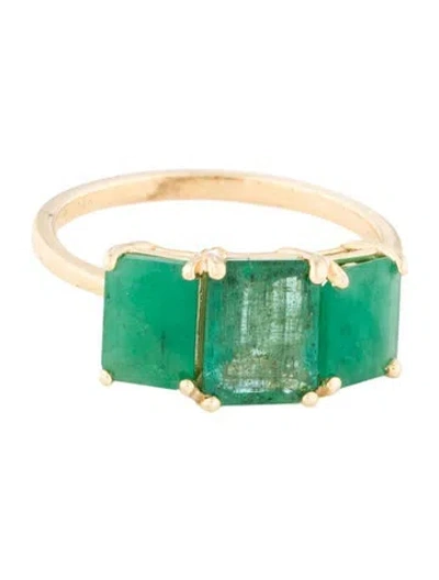 Pre-owned Ring 14k 3.29ctw Emerald Three-stone Cocktail  In Multi