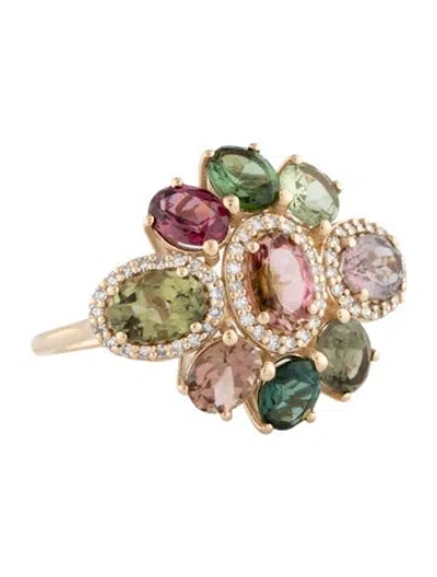 Pre-owned Ring 14k 3.34ctw Tourmaline & Sapphire Cocktail  In Multicolor