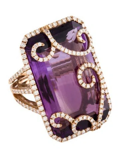 Pre-owned Ring 14k 35.40ct Amethyst & Diamond Cocktail  In Multi