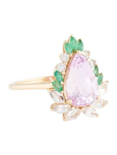 Pre-owned Ring 14k 3.5ct Kunzite, Sapphire, & Emerald Cocktail  In Multi