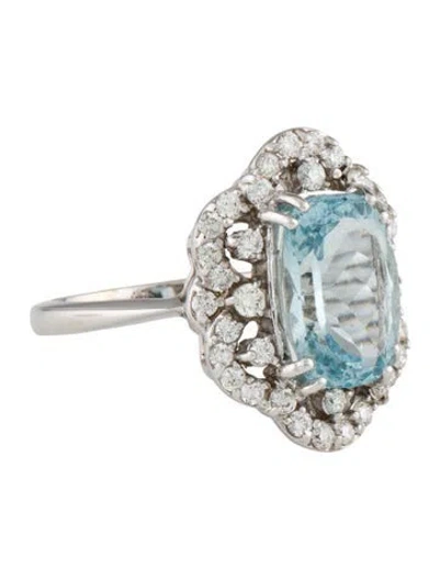 Pre-owned Ring 14k 3.67ct Aquamarine & Diamond Cocktail  In Multi