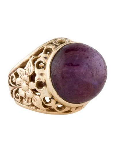 Pre-owned Ring 14k 37.27ct Star Ruby Floral Filigree Cocktail  In Multi
