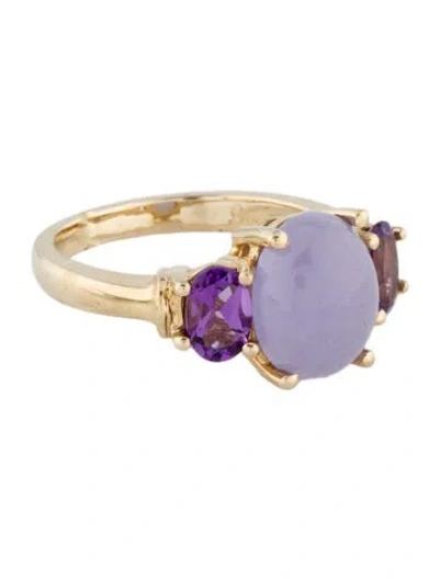 Pre-owned Ring 14k 3.81ct Dyed Jadeite & Amethyst Cocktail  In Multi