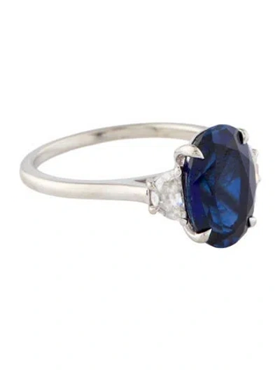 Pre-owned Ring 14k 3.87ct Synthetic Sapphire & Lab-grown Diamond Cocktail  In Multi