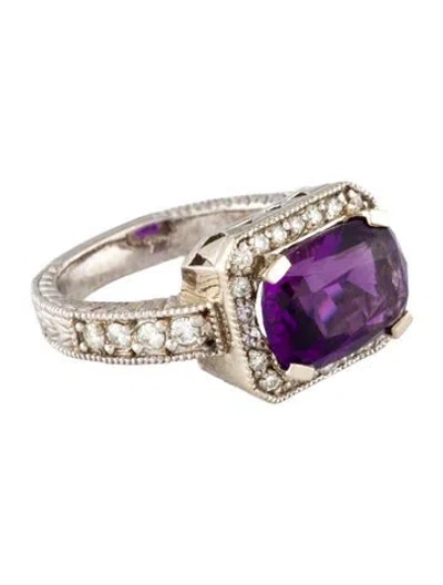 Pre-owned Ring 14k 3.90ctw Amethyst & Diamond Cocktail  In Multi