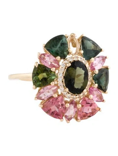 Pre-owned Ring 14k 3.91ctw Tourmaline & Sapphire Cluster Cocktail  In Multi
